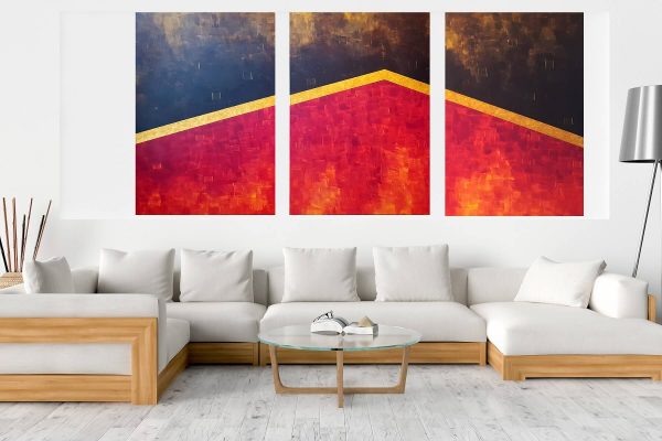 black and red abstract painting, triptych modern art