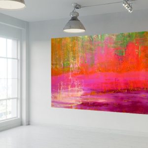 xxl abstract , large autumnal landscape, rose hips, orange and green painting