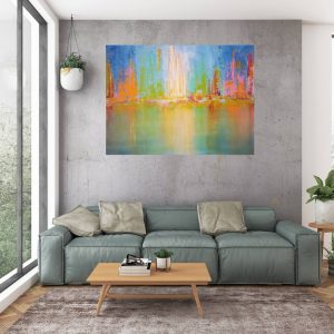 city reflection, large colorful abstract, cityscape