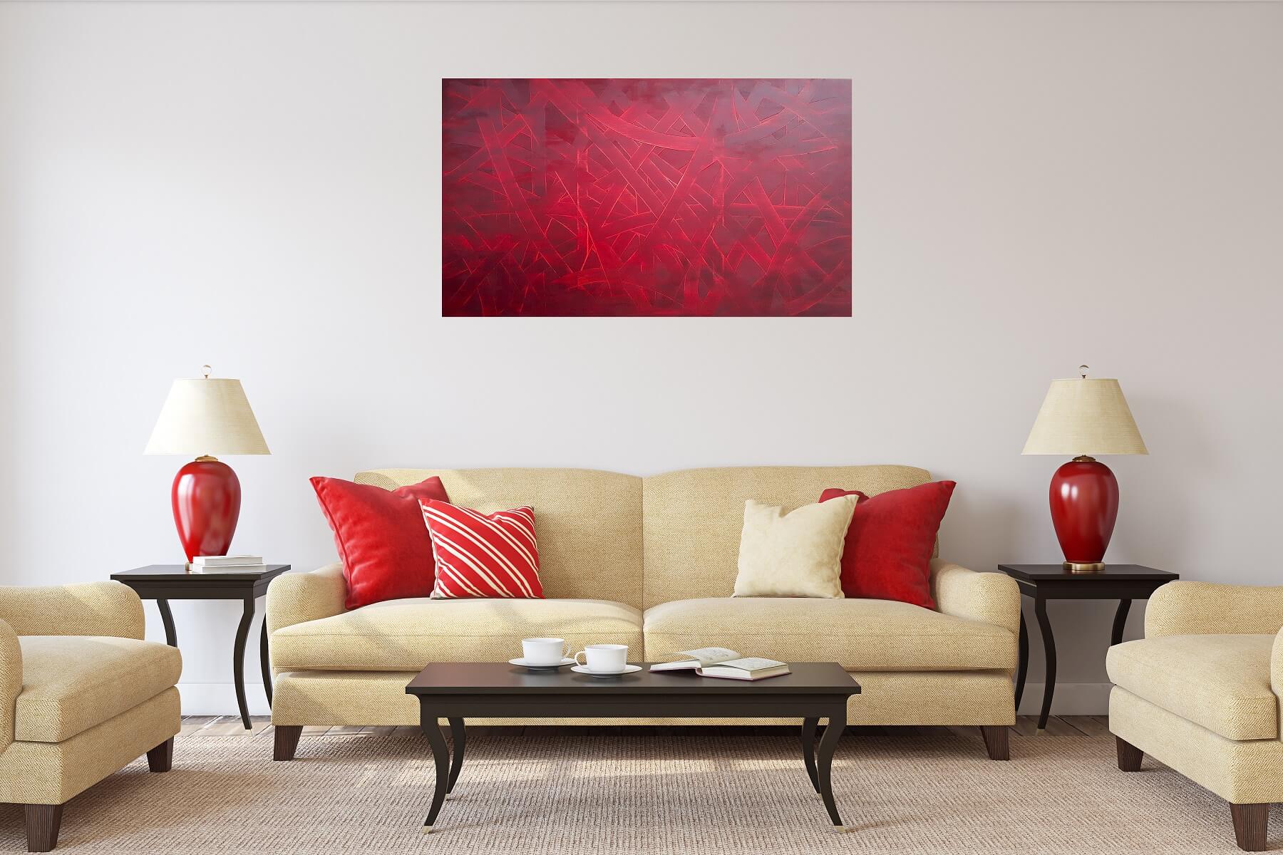 red abstract, red painting, red contemporary art