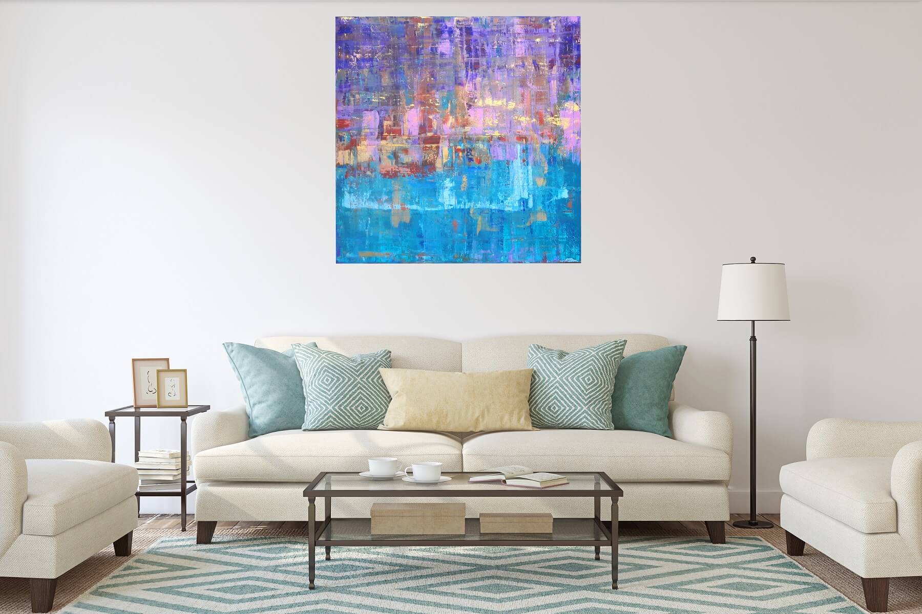 large colorful abstract, turquoise blue painting