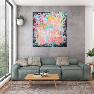 large colorful abstract, xl colorful painting, pink, turquoise blue painting, living coral painting