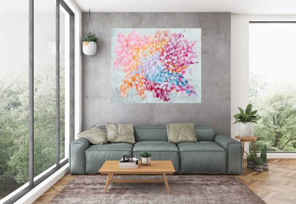 large colorful abstract, large floral painting, palette knife flower painting