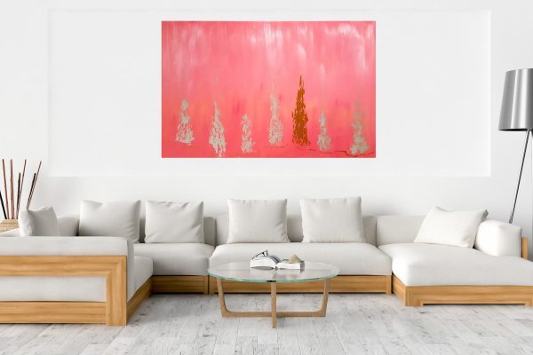 large pink painting, living coral abstract, heaven painting, love