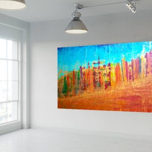 large colorful painting, xxl painting, autumnal landscape, autumnal trees, golden painting