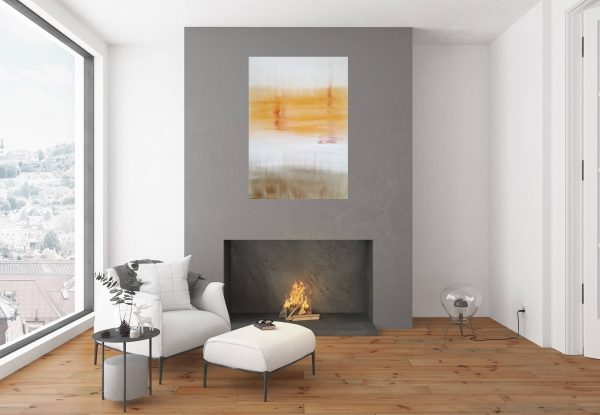 abstract minimalism, golden and white painting, sunset painting , copper abstract