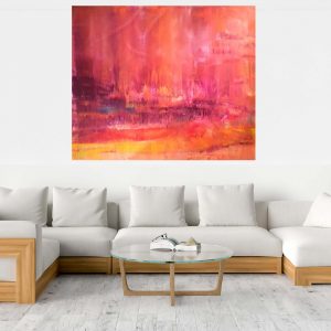 spring landscape, large landscape painting, pink, purple, orange , summer