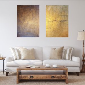 diptych painting, golden abstract, anthracite black, love