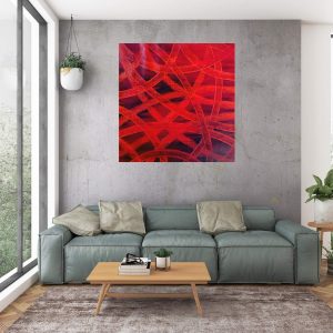 red abstract, large red painting, red minimalistic painting, heart , love
