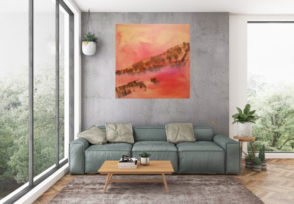 large abstract, abstract landscape, pink painting, copper, golden painting, rocks
