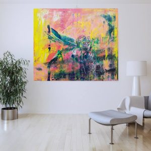 colorful abstract painting, jungle , forest, pink, yellow