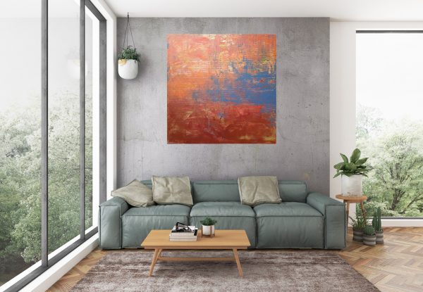 orange painting, abstract landscape, copper