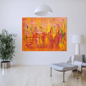 large abstract, orange painting, summer landscape, colorful abstract