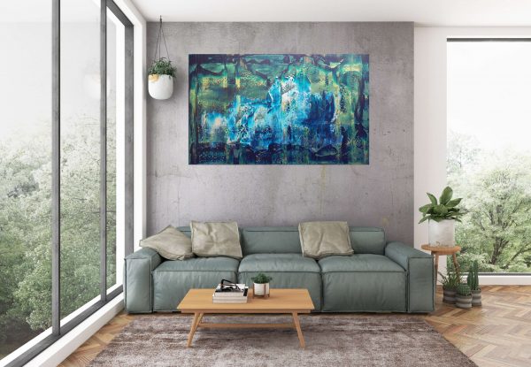 large abstract painting, velky obraz, blue painting, modry obraz