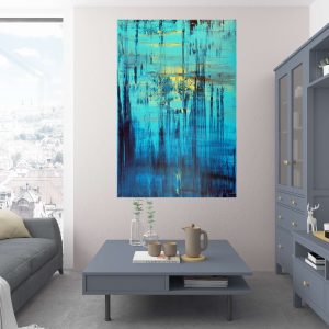 the sun, blue painting, seascape, turuoise painting, large painting