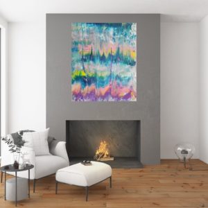 colorful painting, large abstract, original artwork, silver painting, happiness