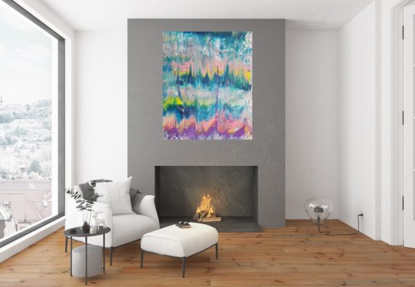 colorful painting, large abstract, original artwork, silver painting, happiness