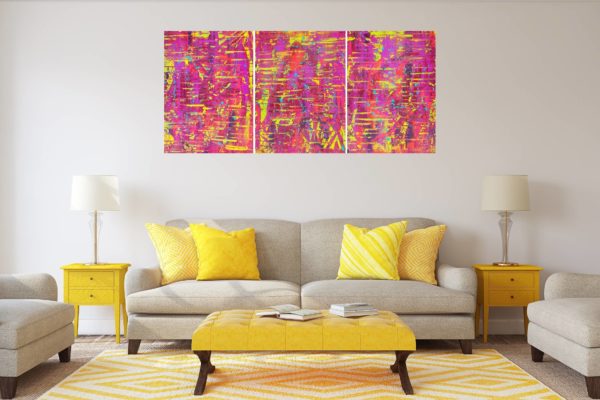 triptych painting, xxl abstract painting, pink art, purple painting