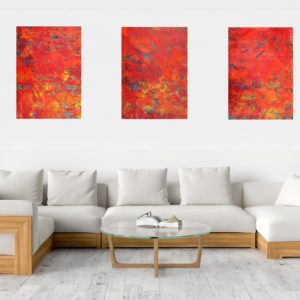 triptych painting, red abstract painting, original artwork, fire, love, xxl art, bold artwork