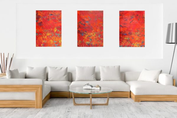 triptych painting, red abstract painting, original artwork, fire, love, xxl art, bold artwork