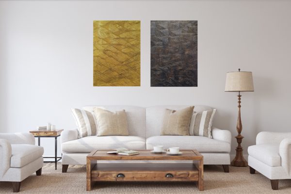 golden and black painting diptych painting, diptych abstract, golden abstract painting, painting for living room