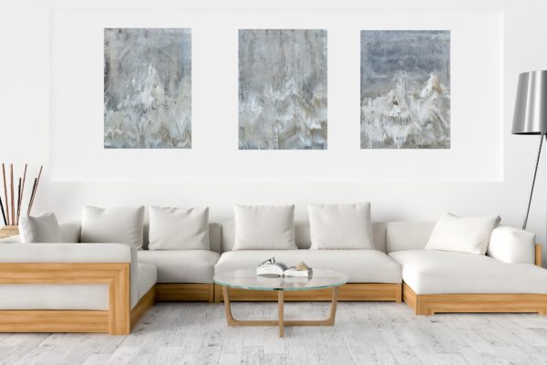 triptych painting, silver painting, black and silver painting, large abstract, original art