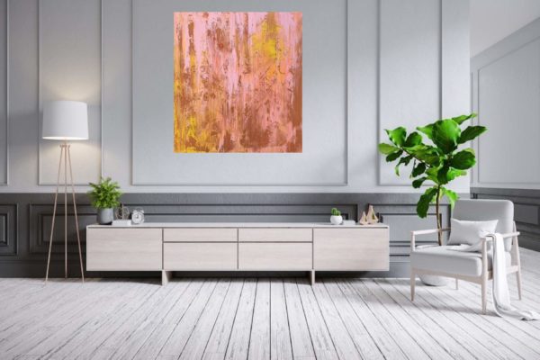 pink painting, golden and pink painting, large abstract