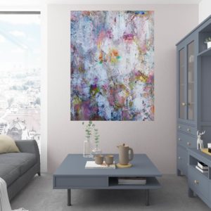 large abstract painting, modern artwork, summer landscape, spring, floral painting