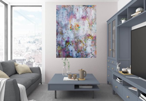 veľký abstrakntý obraz, leto, jar, kvety, farebný obraz, obraz do obývačky, ručne maľovaný obraz