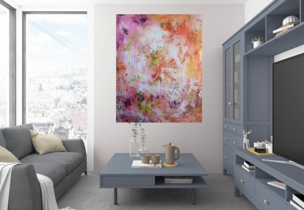 summer, spring meadow, floral painting, colorful abstract art, large abstract painting