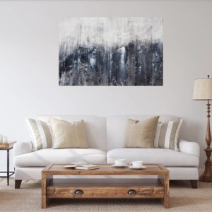 black and white paiting, watefall, Moon painting, silver and black painting, large abstract painting