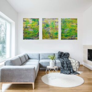 forest, rain forest, green painting, triptych abstract painting, painting for living room, nature painting , earthy toned painting