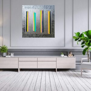 Modern painting, silver painting, large colorful painting, lines, geometrical art, textured painting