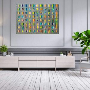 colorfu abstract, original art, statement artwork, original painting, silver painting, painting for a living room