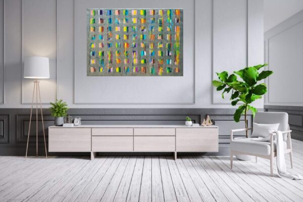 colorfu abstract, original art, statement artwork, original painting, silver painting, painting for a living room