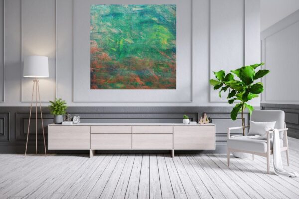 green painting, vibrant painting, earthy tones, nature, abstract painting, large green painting