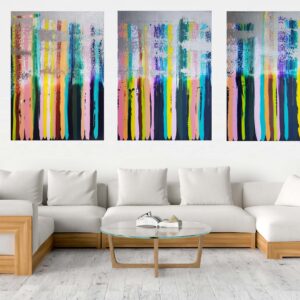 Triptych painting, oversized artwork, modern colorful art, extra large abstract painting